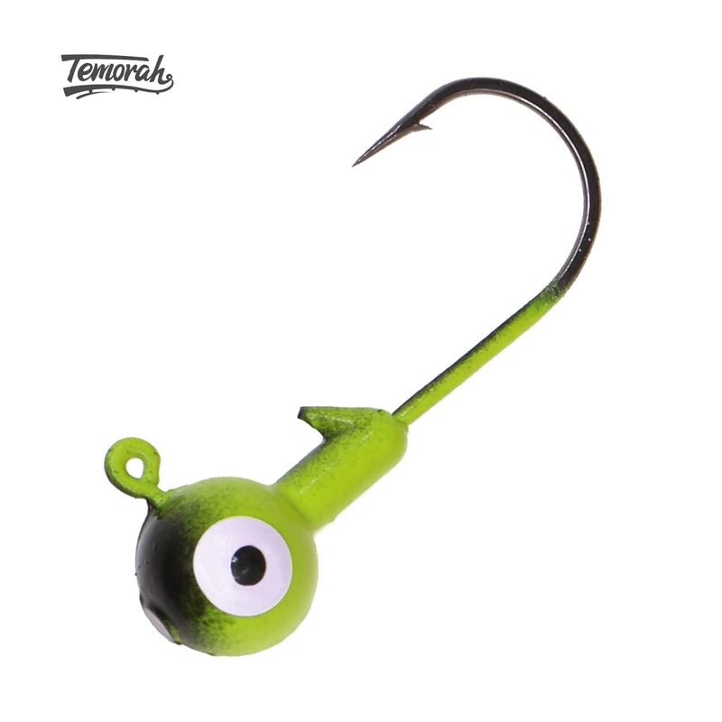 Temorah Fishing Lures Jig Heads,Ball Heads 1/32oz-1oz,Sharp Fishing Hooks for Freshwater or Saltwater (Chartreuse/Black, 1/32OZ 50PCS) - Image 2
